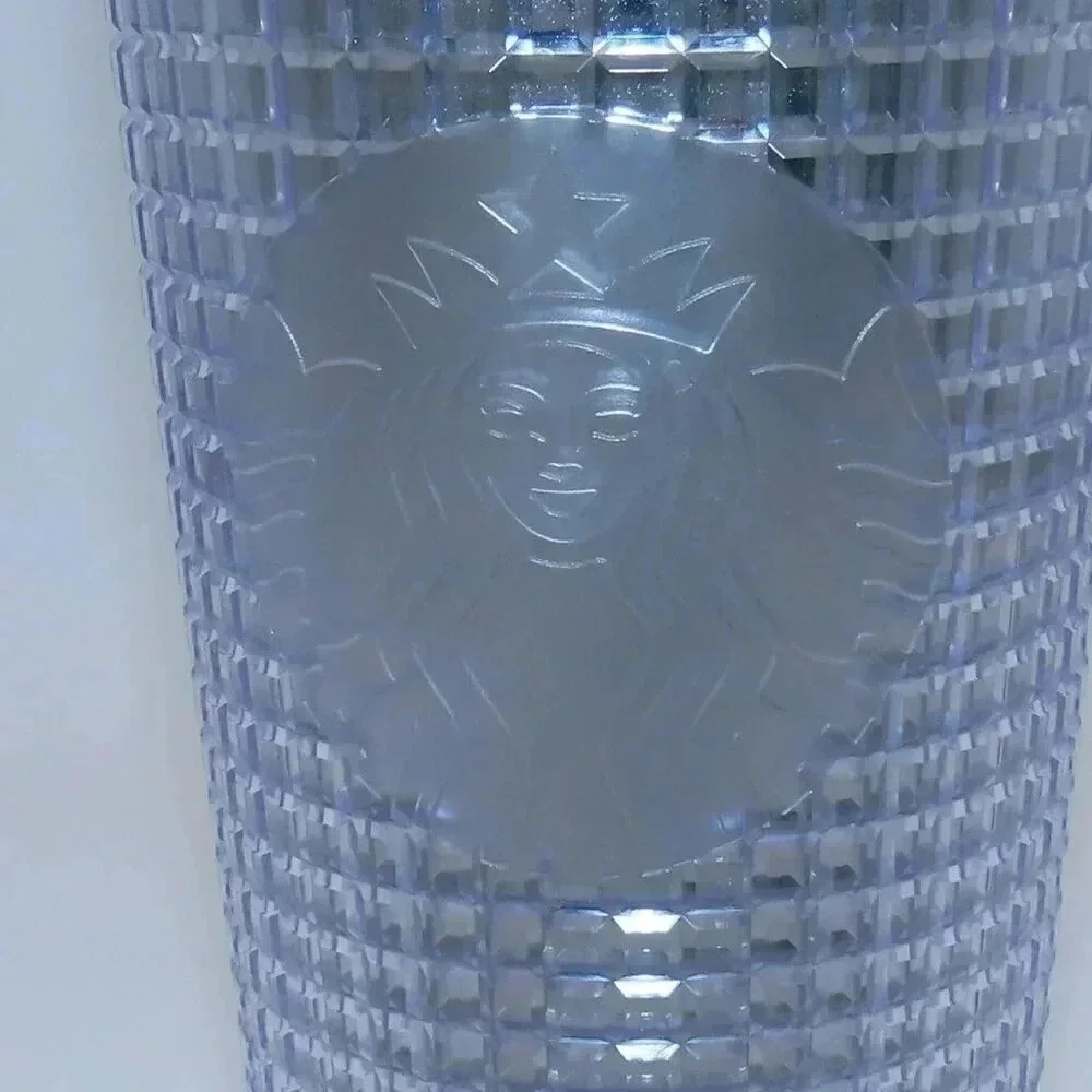 Starbucks Silver Disco Grid Holiday Christmas Cold Cup Tumbler 24 oz